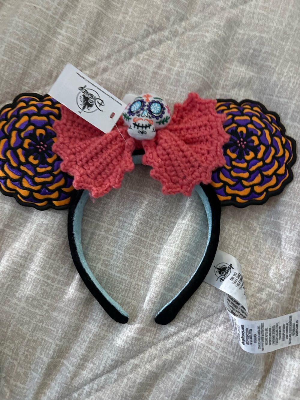 Coco Disney Parks Day of the Dead unisex Headband – crocheted Pink Bow